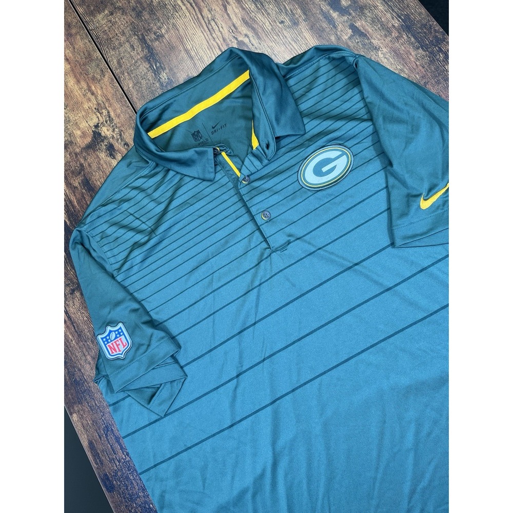 Green Bay Packers Polo Shirt Mens XL Green NFL Football Nike Dri Fit On Field